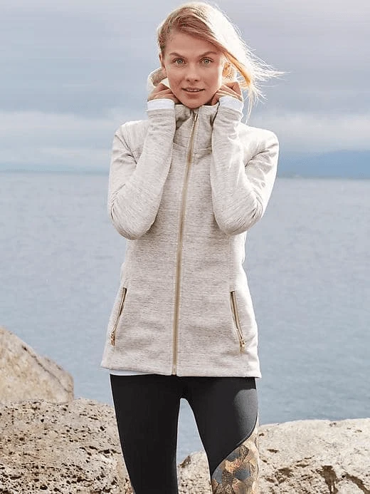 ATHLETA Luxe Stronger Hoodie Faux Fur Lined Zip Up Jacket Sz S Oatmeal |  eBay