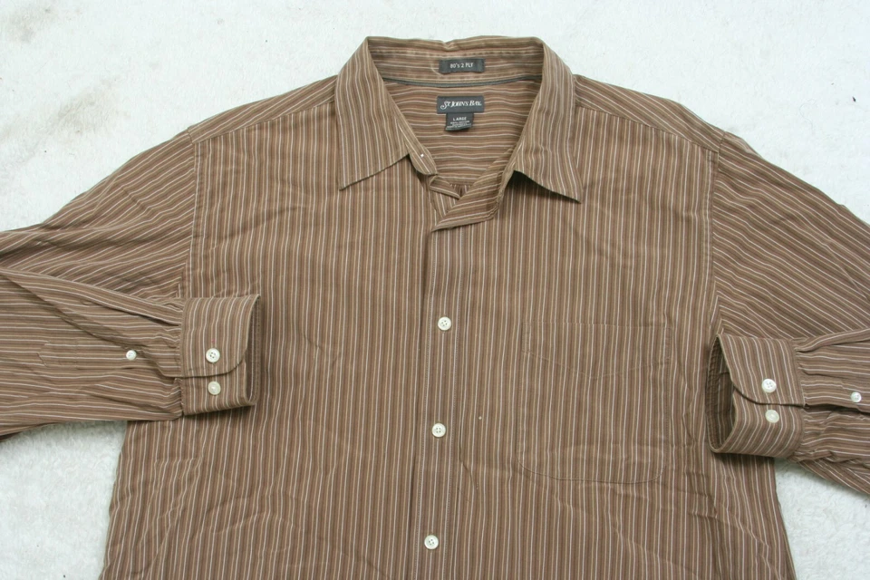 St. John's Bay Brown Dress Shirt Button Up Large Striped Mans Long Sleeve AP125 - Image 2 of 4