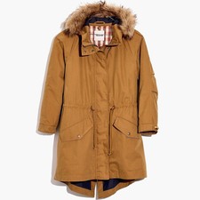 Madewell Nylon Vancouver Parka Oversized Zip Up Lined Hooded Jacket Tan Size S