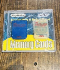 NUBY BLUE Memory Card 1MB Playstation PS1 Console Video Game System w Case!#
