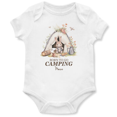 Personalisierter Strampler Born To Go Camping Geschenk individuell Hase Kaninchen Weste Baby Mädchen