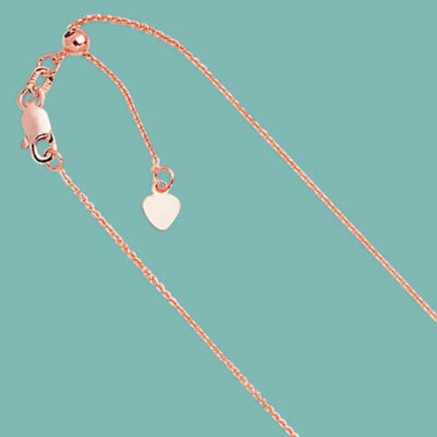Solid Adjustable Cable Chain Necklace Real 14K Rose Pink Gold