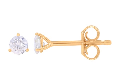 0.25Ct FG/VS Lab Grown Diamond 3 Prong Set Push Back Stud Earring-14K Solid Gold - Picture 7 of 12
