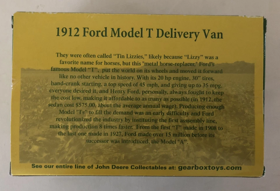 JOHN DEERE, 1912 Ford Model T Delivery Van, Gearbox Toys, Die Cast 1:24, NIB - Image 3 of 4