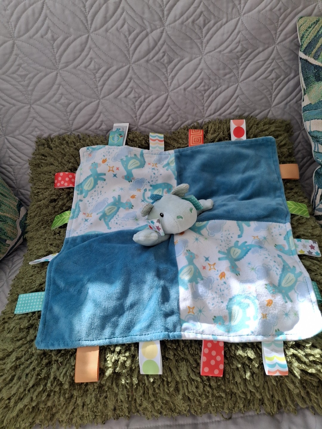 BNWOT MARY MEYER BABY TAGGIES DRAX  DRAGON PLUSH COMFORTER BLANKIE SENSORY TAGS