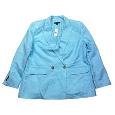 Ann Taylor Aqua Pop Linen Blend Double Breasted Blazer Blue Size 14 NWT 38712753