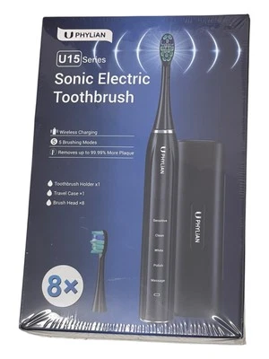PHYLIAN PRO U15 Series Sonic Electric Toothbrush inc 8x Brush Head, Brush Holder
