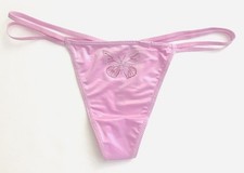 VICTORIA'S SECRET SATIN SMOOTH RHINESTONE BUTTERFLY STRAPPY V STRING LILAC S