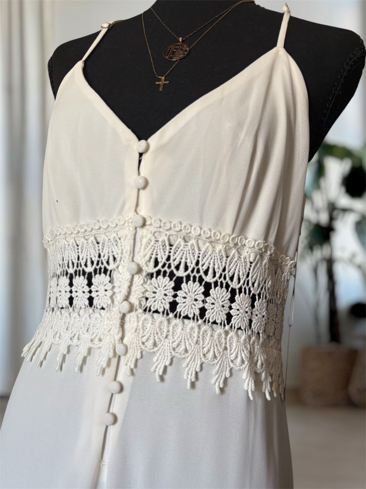 Vintage Forever 21 Ivory Crochet Lace Maxi Dress Size M NWT Boho Cottagecore