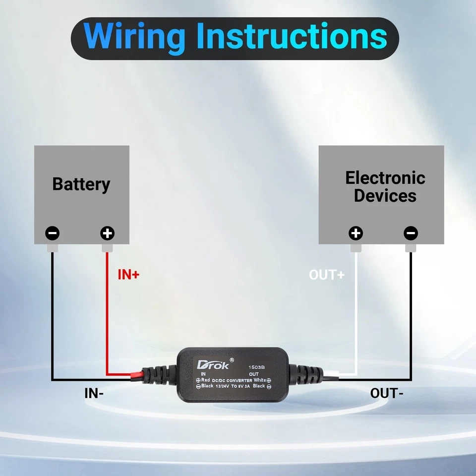 DROK 12V to 9V DC Converter, 11-32V to 9V 3A DC Buck Converter, Voltage Regul - Image 3 of 4