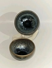 Tazze Jian Ware S/2 Tenmoku • Ceramica a pois in ferro smaltato Raku • Firmate