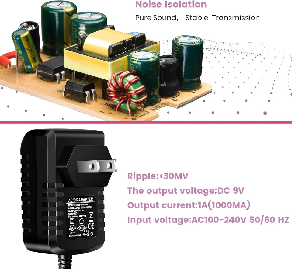 Гитарный источник питания переменного тока настенное зарядное устройство адаптер 9V DC 1A 1000mA 9V1A 1TO8 адаптер  - Изображение 4 из 4