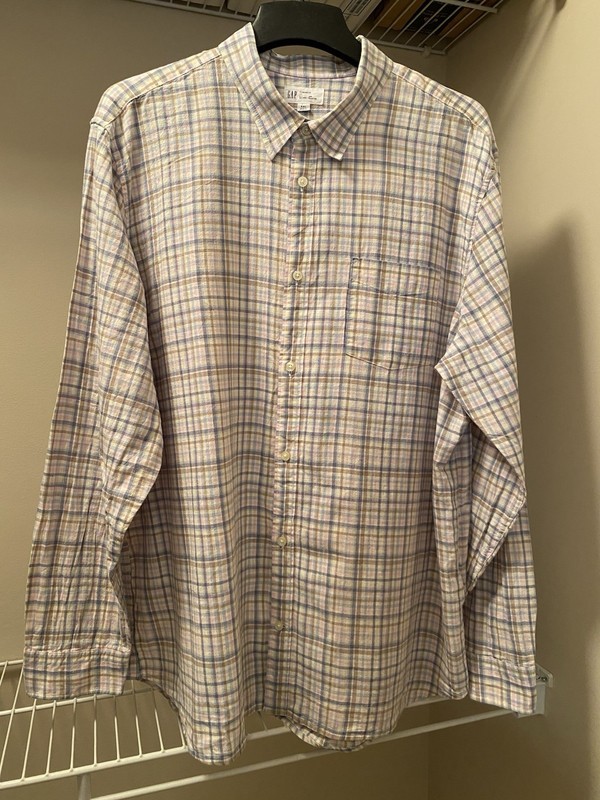Men’s GAP Long Sleeve Button Up Plaid Shirt Linen/Cotton Blend Size XXL