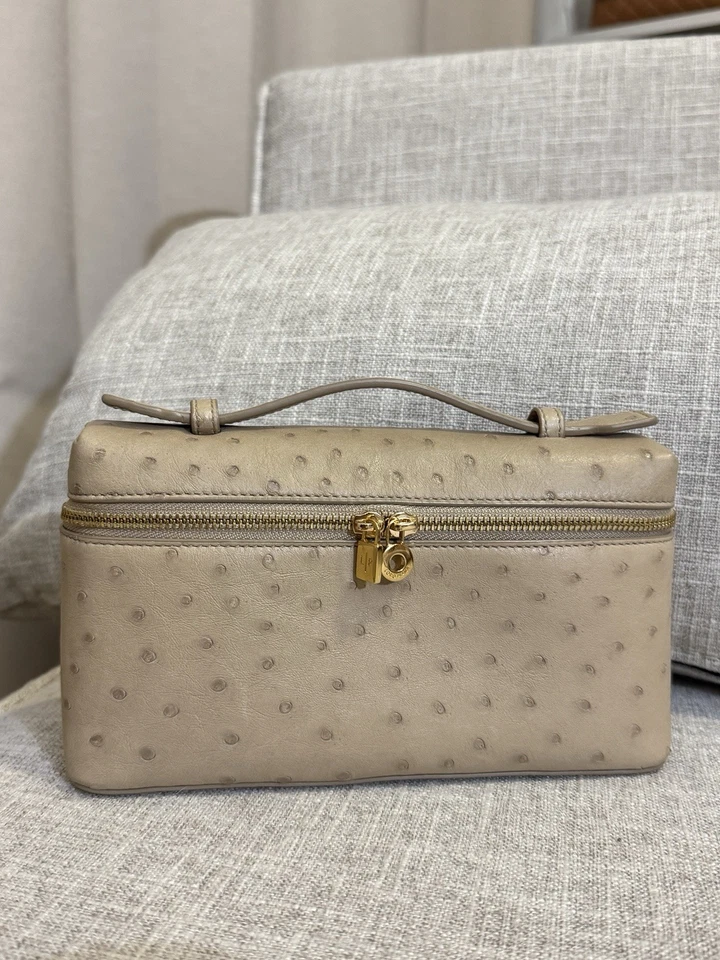 Authentic LORO PIANA L19 Extra Pocket Pouch Bag NEW Pochette Ostrich Beige D331 - Image 4 of 4