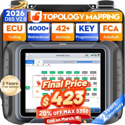 XTOOL D8S V2.0 Auto Diagnostic OBD2 Scanner ECU Coding Topo Mapping 42+ Services