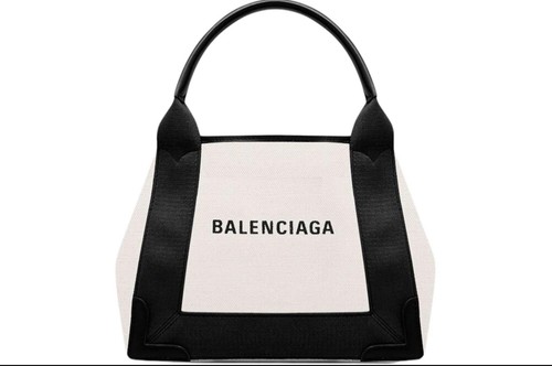 BALENCIAGA Navy Cabas XS Handbag Natural / Black cotton Women