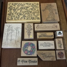 Lot of 13 RUBBER STAMPS Thanksgiving Fall Wreath Harvest Oak Leaf Trees Leaves