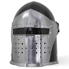 ELMETTO BARBUTA MEDIEVALE VISIERATO COLLEZIONE ARMATURA ACCIAIO CALIBRO 18 REGALI FATTI A MANO