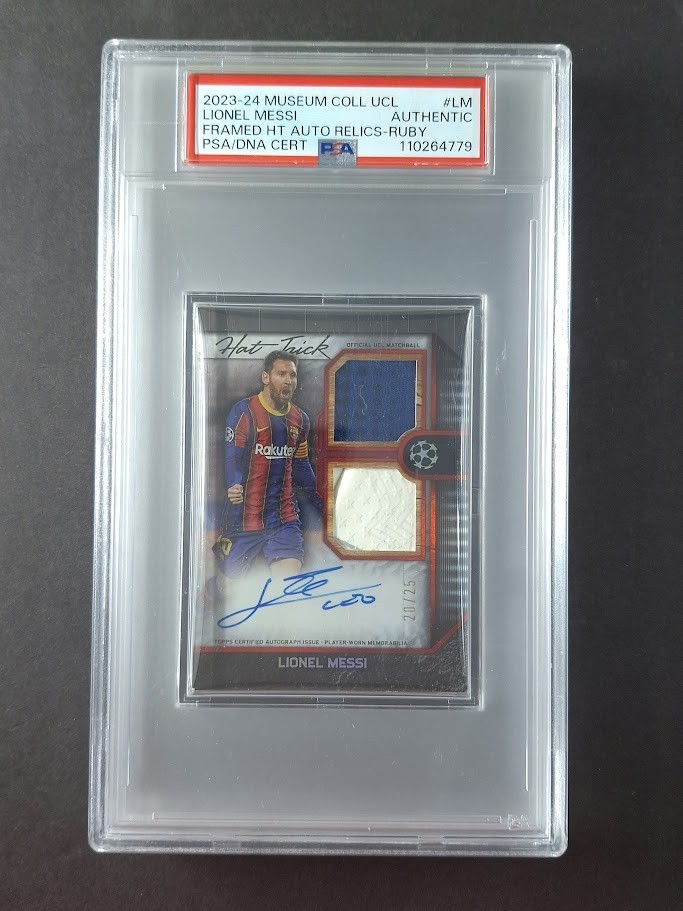 2023-24 Museum Coll. LIONEL MESSI 20/25 Dual Patch Auto Ruby #FHTC-LM PSA AUTH view 1