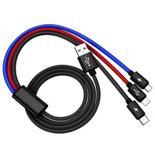 10Ft Long Multi Charging Cable, 3 Color, Nylon Braided, 3 in 1 Multiple End USB