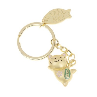1PC Japan Lucky Cat Keychain Car Bag Pendant Pray Golden Keyfob Couple Gift