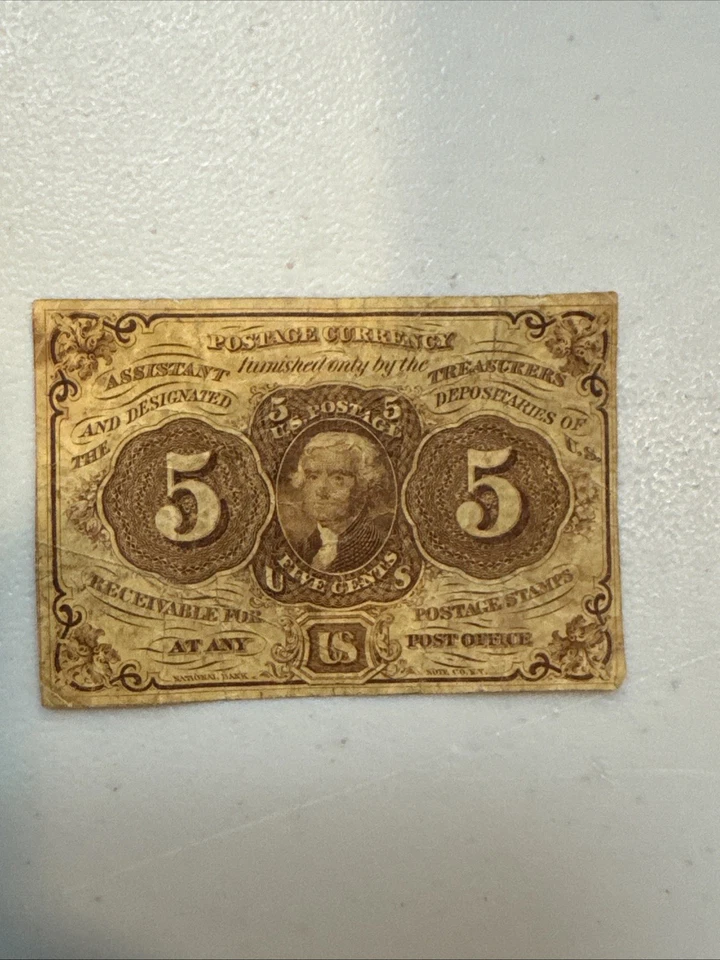 Civil War Era US 5 Cents Postage Currency Note 1862 Act Survivor - Image 2 of 4