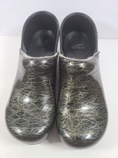 Dansko Women's Clogs Patent Leather 40 Black Abstract Gold Swirl Pattern