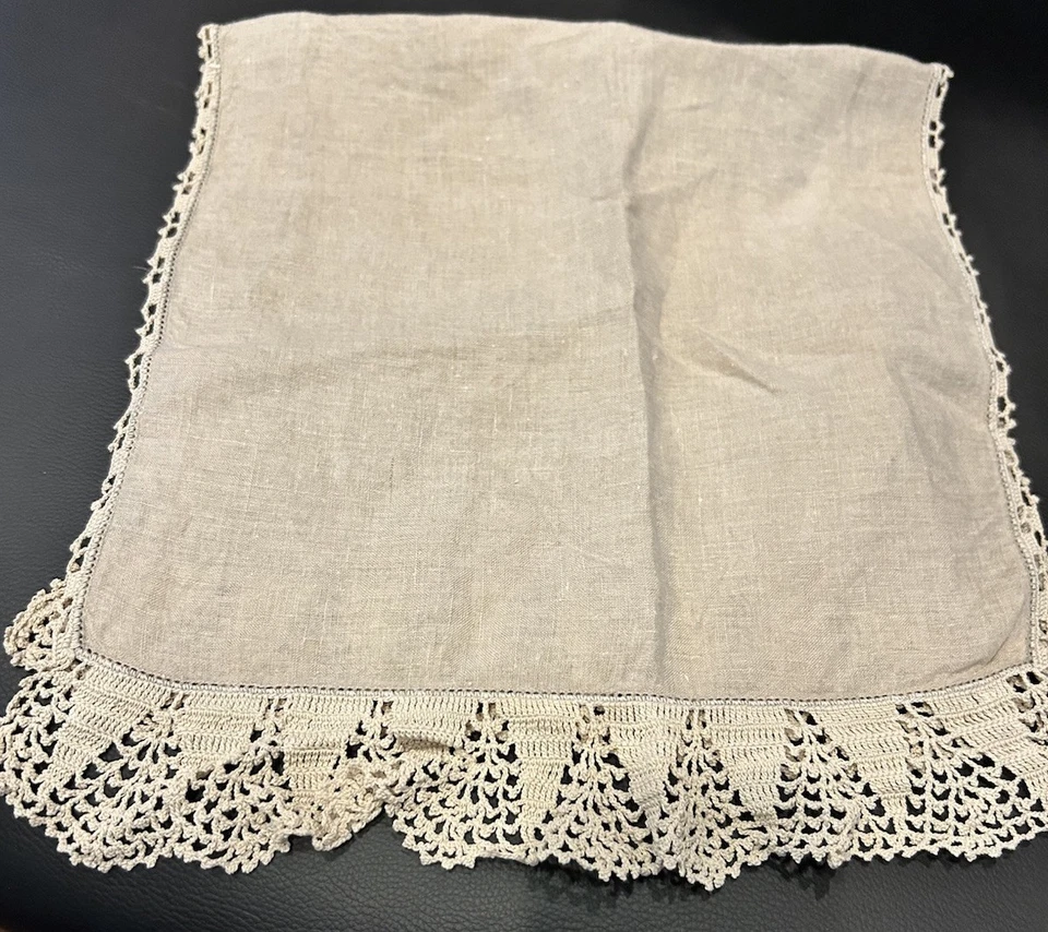 Vintage Ecru Linho Natural Bordado Feito à Mão Corredor de Mesa Francês Guardanapo 12x24" - Imagem 3 de 4