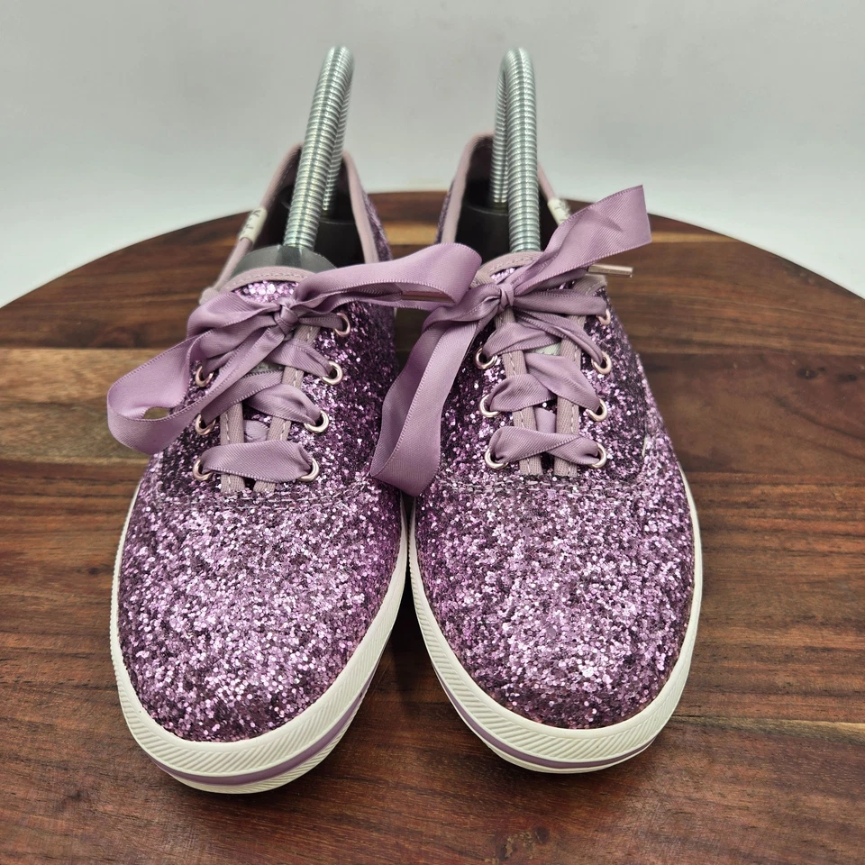 Keds Kate Spade Shoes Women's 6.5 Purple Glitter Satin Ribbon Champion Sneakers - Image 3 of 4