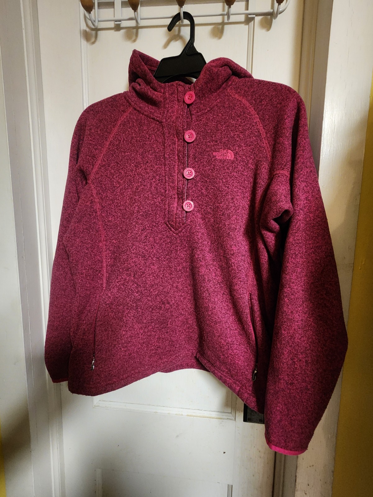 The North Face Crescent Fleece Hoodie Women's XLarge 1/4 Zip 4-Button Pink