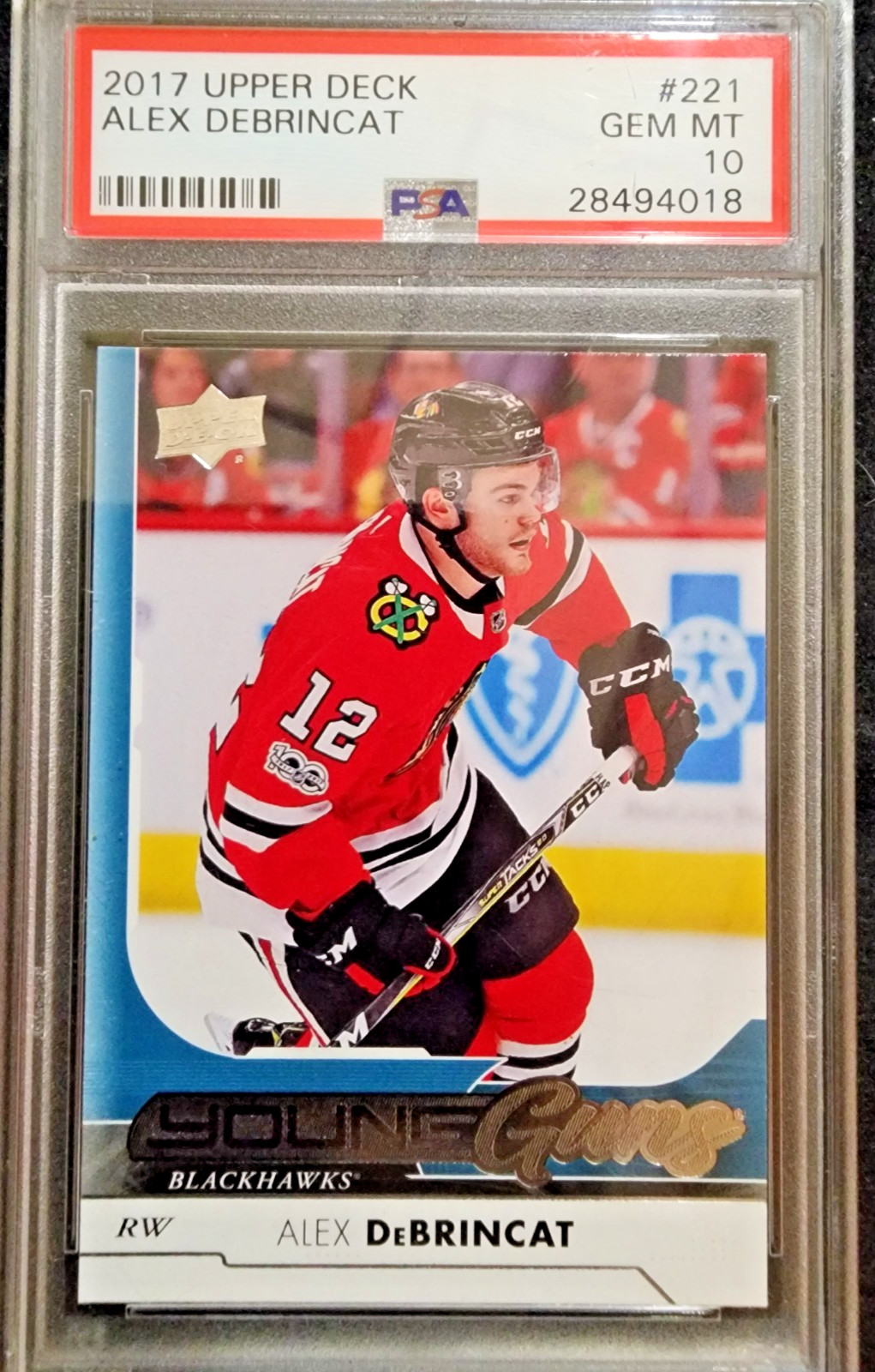 2017-18 Upper Deck Series 1 #221 Alex DeBrincat Young Guns Rookie RC - PSA 10 view 1