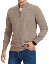 Men's Quarter Zip Sweaters Slim Fit Long Sleeve Knitted Pullover Small Camel