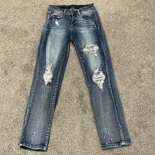 Judy Blue Jeans Women 3/26 Boyfriend Fit Distressed Denim Blue Light Pants 26x29