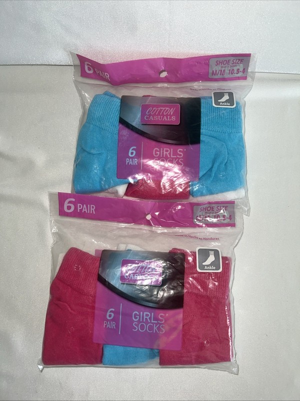 2 / 6 Pack Vintage GILDAN Girl’s Cotton Casuals Child Ankle Socks Sz 10.5-4 New