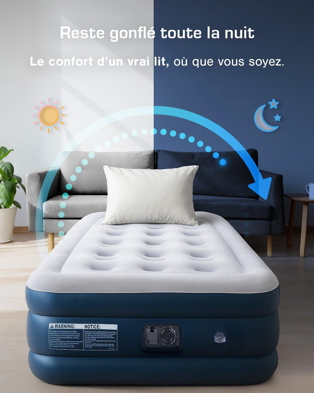 Matelas gonflable 99x188 cm anti mal de dos avec soutien ferme integre - 2