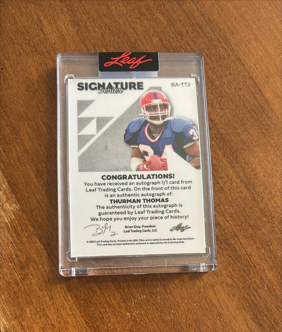 Thurman Thomas 2023 Leaf Siganture Series Auto Oklahoma State Bills 1/1 HOF view 2
