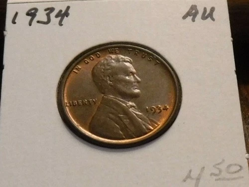 1934 Lincoln Wheat Cent 'Penny' - Nice AU coin with some red showing