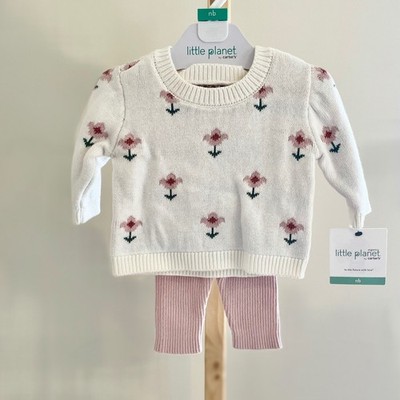 Little Planet by Carters Newborn Organic Cotton Floral Sweater and Leggings Set