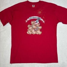 Vintage Fruit of the Loom Red Patriotic Teddy Bear Graphic Tee XL USA Made 90s