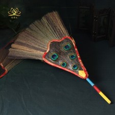 Tibet Buddhist Peacock Feather Handheld Fan Divine Focus Ritual Home Room Fan