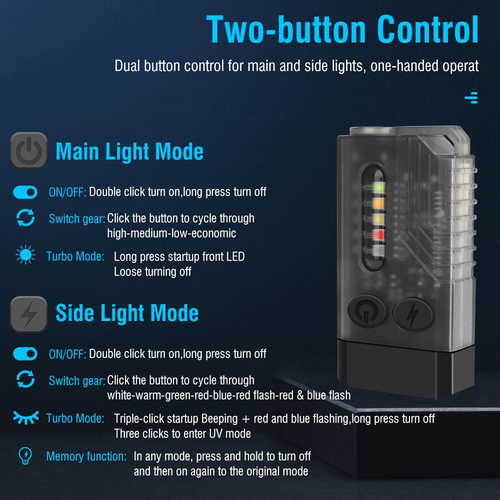 BORUiT V10 LED Keychain EDC Flashlight Type-C Rechargeable V3 Torch Work Light - Picture 10 of 28