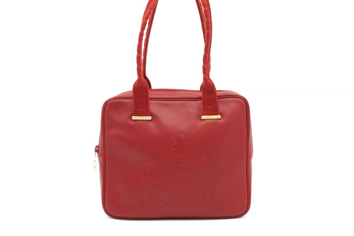 Lanvin Hombro Bolso de Mano Logo Dorado Hardware Cuero Rojo 8801h