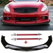 For Infiniti Q50 Q60 Gloss Front Bumper Lip Splitter Body Kit + Red Strut Rods