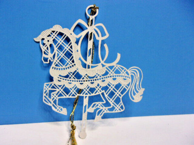 Winterlace by Tamerlane CAROUSEL HORSE White Filigree Metal Ornament Vintage