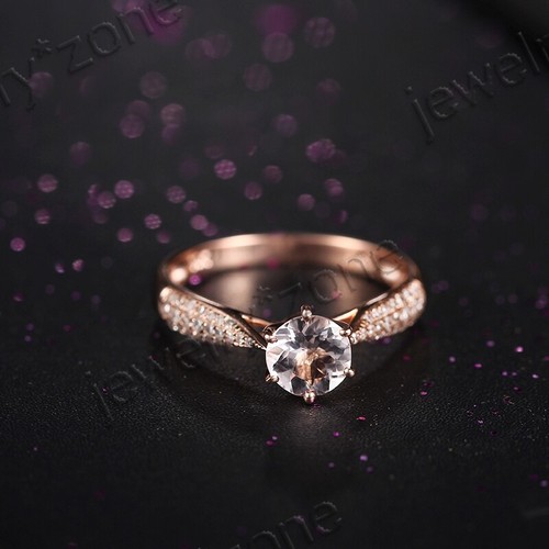 Solid 10k Rose Gold Morganite Natural Diamonds Wedding Party Gemstone Fine Ring - Picture 8 of 9