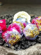 Sage's Geomancy Red/Magenta Sharp Edge Resin Polyhedral Dice Set | Dnd Dice RPG