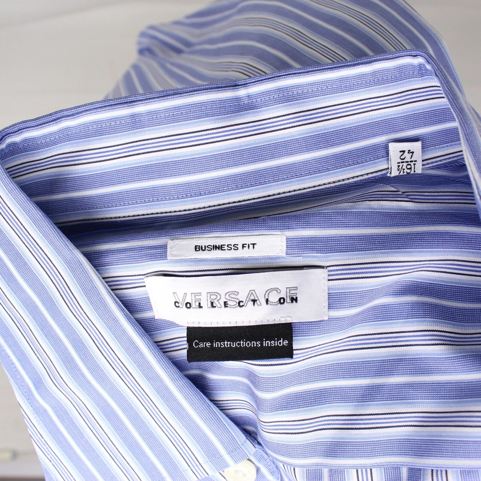 Camicia abito da uomo Versace Collection 16 5 a righe blu cotone adatto per affari