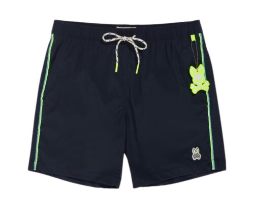 Psycho Bunny Auburn Navy/Neon Men's Swim Trunks B6W498N1NS-NVY X-Large - Afbeelding 1 van 7