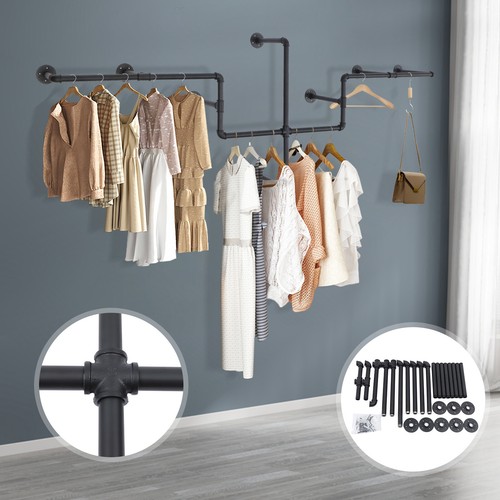 Industrial Metal Garment Display Hanger Wall Mounted Clothes Storage Rack US