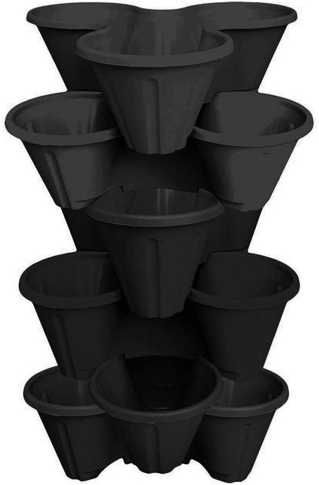 6 x Strawberry Planter Trio Stacking Stackable Outdoor Garden Plastic Plant Pot - Image 3 of 4